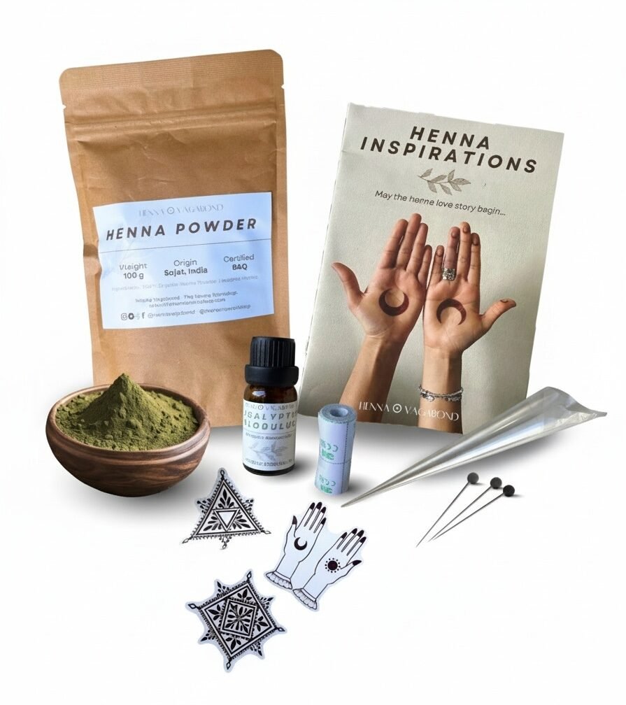 Pack complet The Henna Workshop : formations henné en ligne avec Henna Box, poudre de henné, outils et carnet d’inspiration